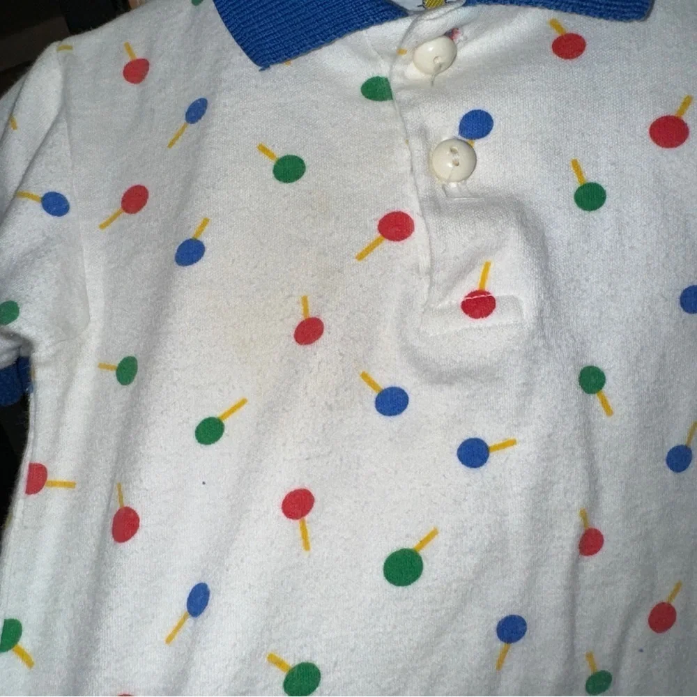 80s Vintage Florence Eiseman baby boy set polo shorts appliqué embroidery sucker